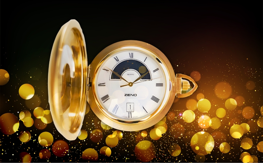 Banner-Goldene-Mondphasen-Taschenuhr-Zeno-2025 | Au Bijou GmbH Uhren & Schmuck