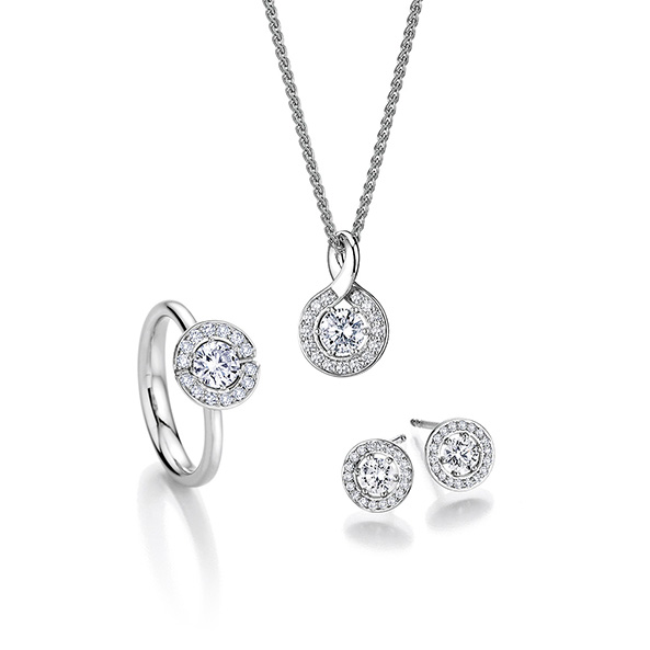 Diamant Set Für alle Zeit Anhänger, Ring und Ohrstecker