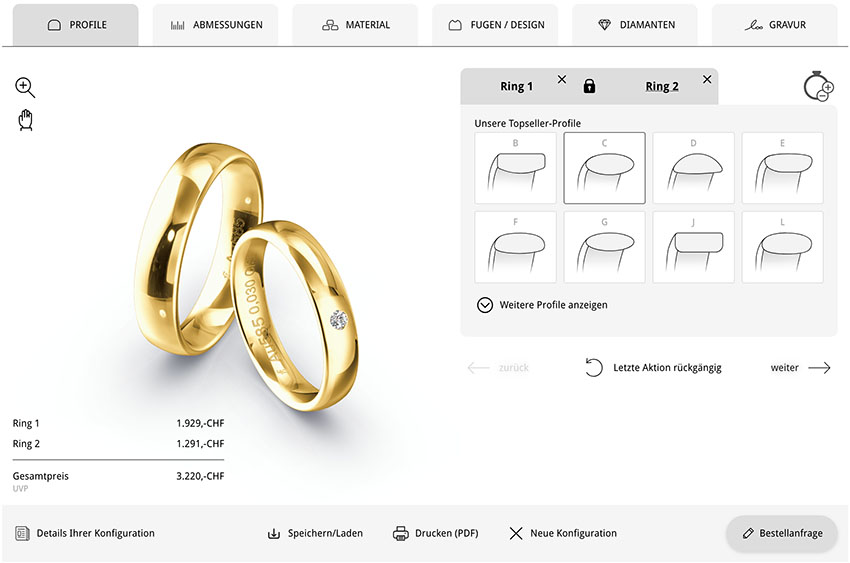 Trauringkonfigurator Basel | Au Bijou GmbH Uhren & Schmuck Trauring Konfigurator