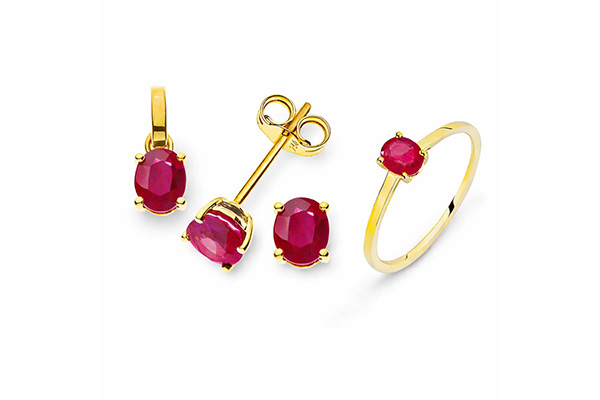 Solitär Gold Set mit roten Diamanten