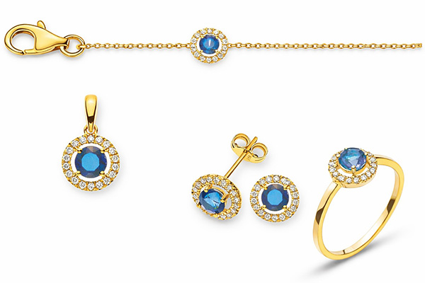Gold Set mit blauen Saphiren und Diamanten