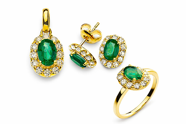 Gold Set mit grüne Smaragden und Diamanten 